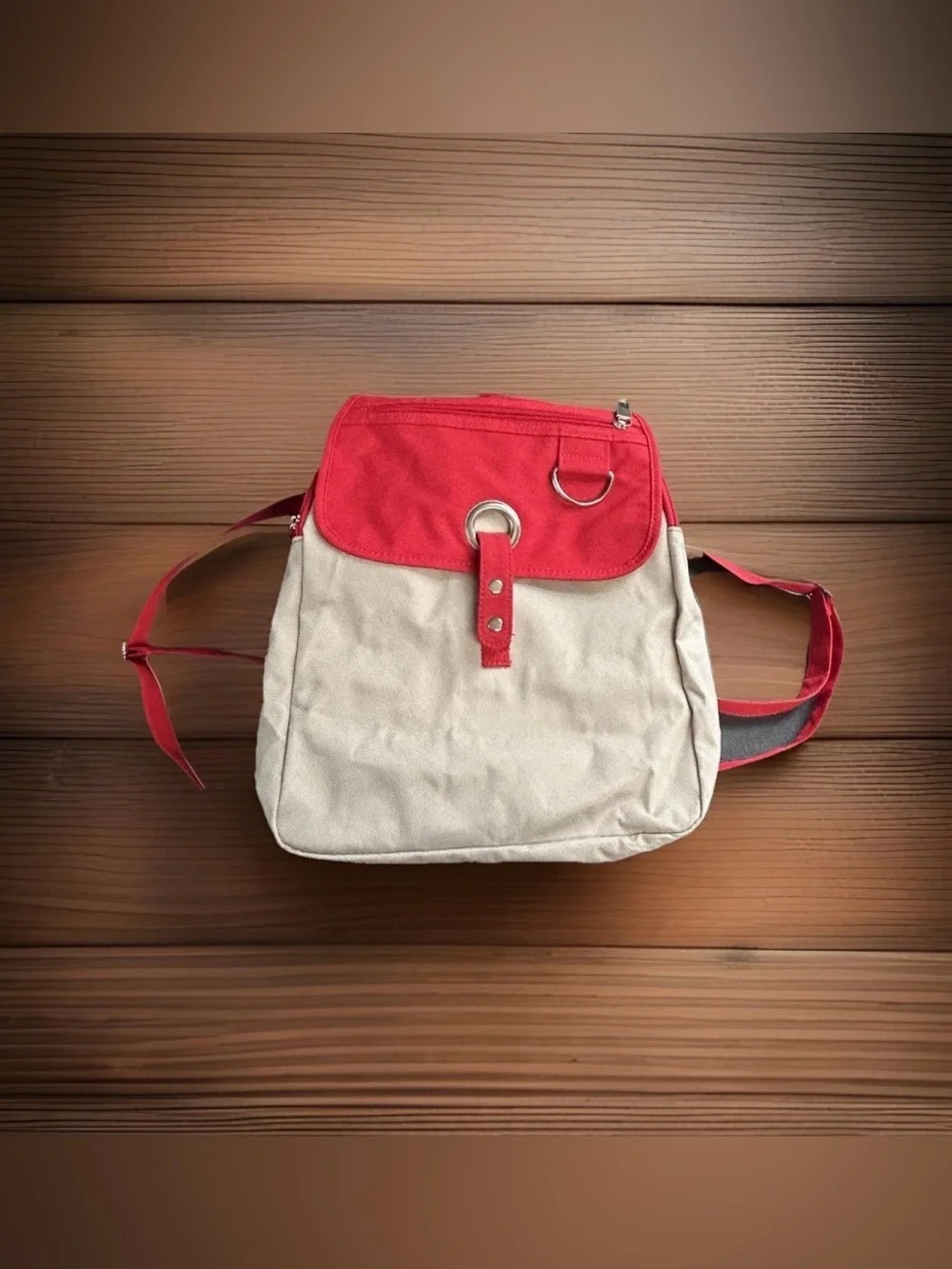 Tommy Hilfiger Vintage Backpack Y2K Tan Red School BTS College Book Bag Colorful